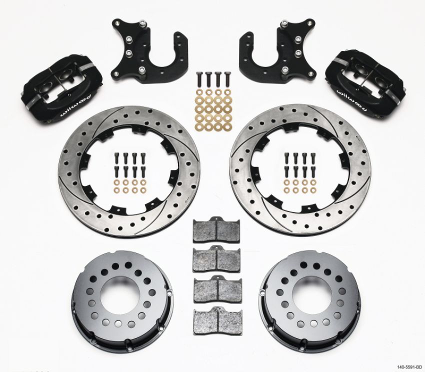 Wilwood 140-5591-BD Forged Dynalite P/S Rear Kit Drilled Rotor Mopar/Dana 2.36in Off w/Snap Ring Brng
