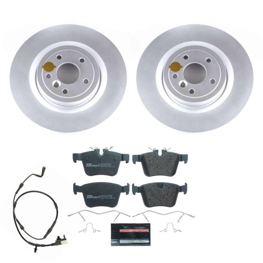 PowerStop ESK7733 Genuine Geomet Coated Rotors, ECE-R90 Brake Pads + Hardware Kit