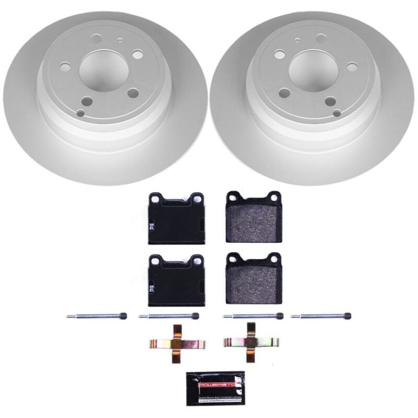 PowerStop ESK3145 Genuine Geomet Coated Rotors, ECE-R90 Brake Pads + Hardware Kit