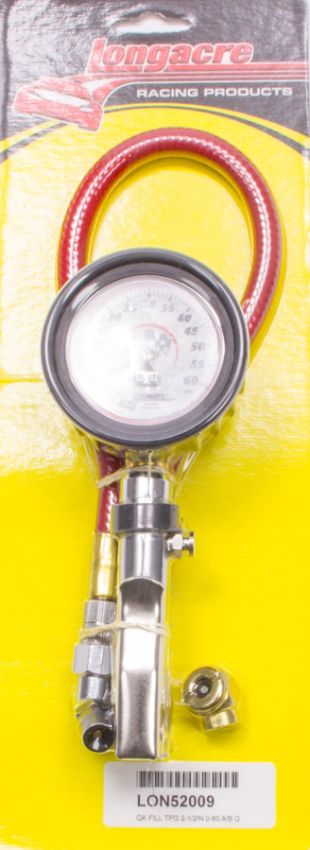LONGACRE LON52-52009 Tire Gauge 0-60PSI 2.5in GID Quick Fill Deluxe