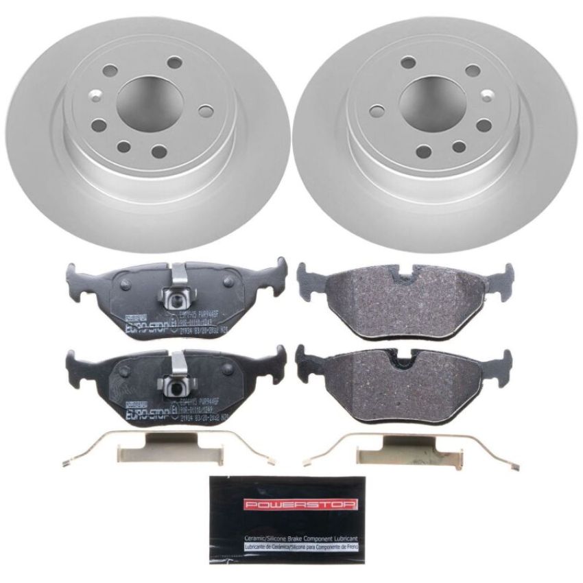 PowerStop ESK3080 Genuine Geomet Coated Rotors, ECE-R90 Brake Pads + Hardware Kit