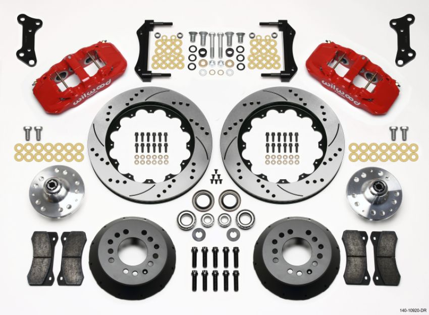 Wilwood 140-10920-DR AERO6 Front Hub Kit 14.00 Drilled Red 67-69 Camaro 64-72 Nova Chevelle