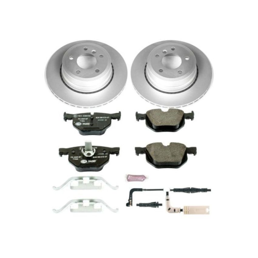 PowerStop ESK5491 Genuine Geomet Coated Rotors, ECE-R90 Brake Pads + Hardware Kit