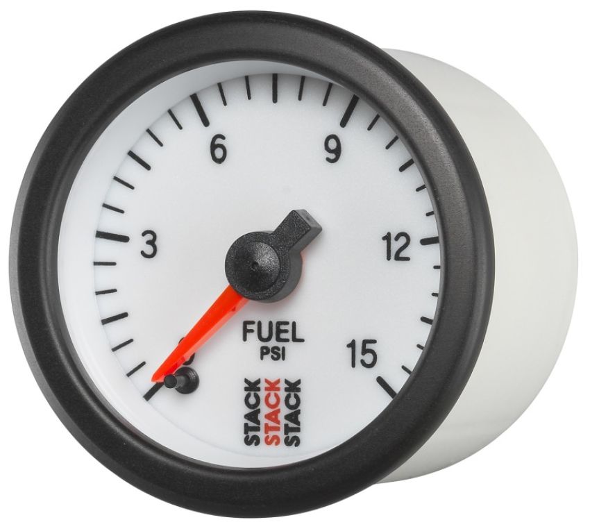 AutoMeter ST3354 Stack 52mm 0-15 PSI 1/8in NPTF Male Pro Stepper Motor Fuel Pressure Gauge - White