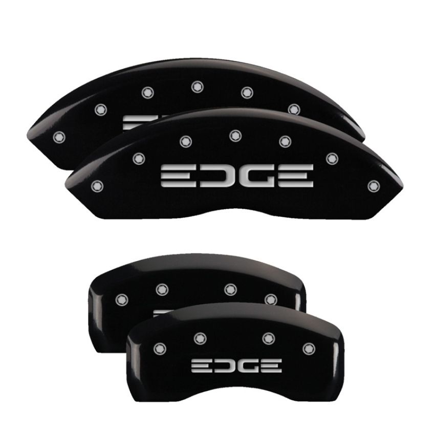 MGP 10042SEDGBK 4 Caliper Covers Engraved Front & Rear Edge Black finish silver ch