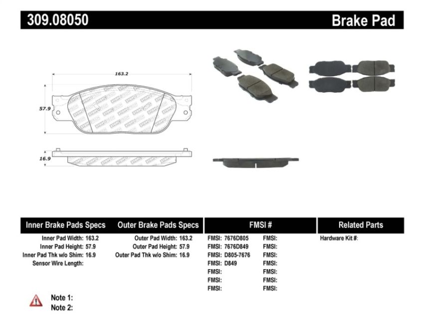 Stoptech 309.08050 Performance Brake Pads