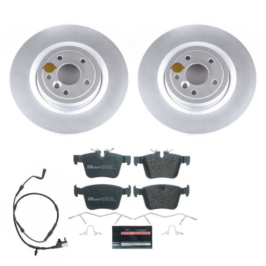 PowerStop ESK7733 Genuine Geomet Coated Rotors, ECE-R90 Brake Pads + Hardware Kit