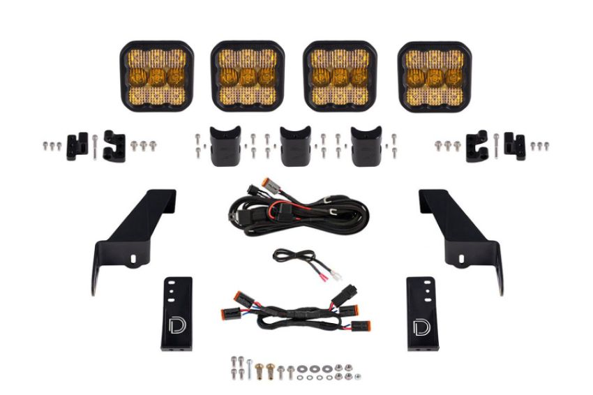 Diode Dynamics DD7269 Jeep JL SS5 4-Pod CrossLink Grille Lightbar Kit Pro - Yellow Combo