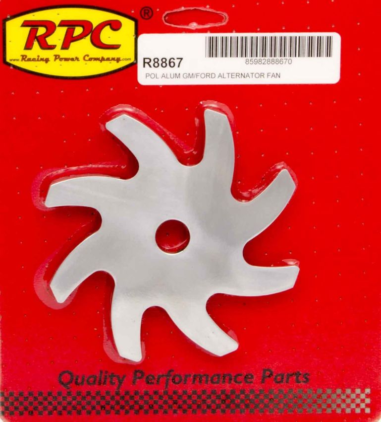 RACING POWER CO-PACKAGED RPCR8867 Alternator Pulley Fan Polished Aluminum