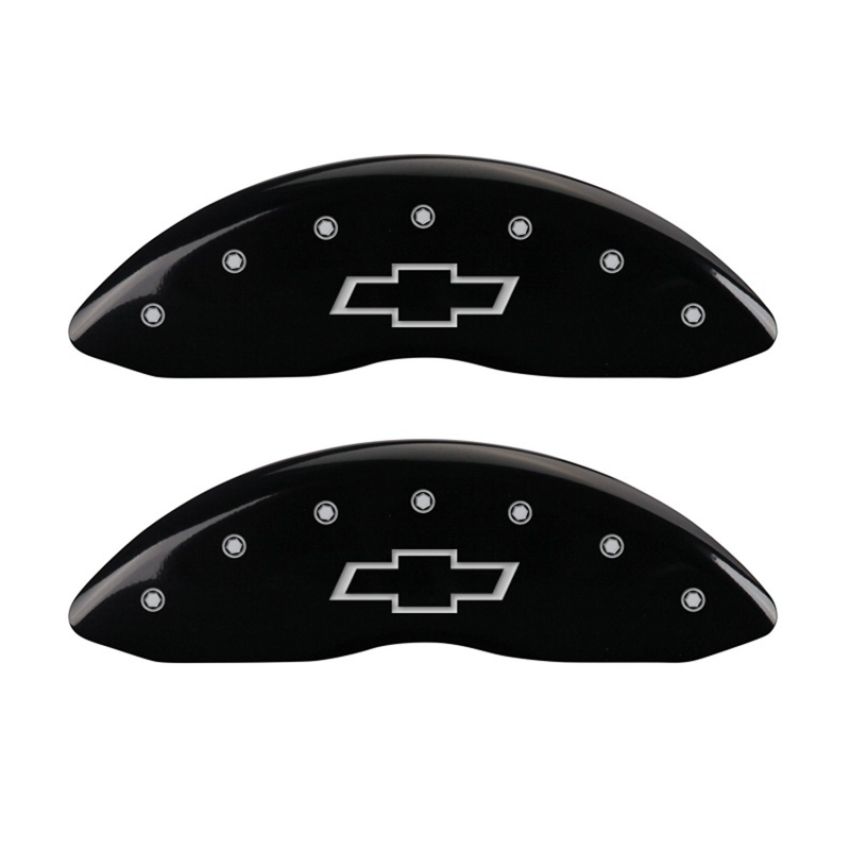 MGP 14238FBOWBK Front set 2 Caliper Covers Engraved Front Bowtie Black finish silver ch