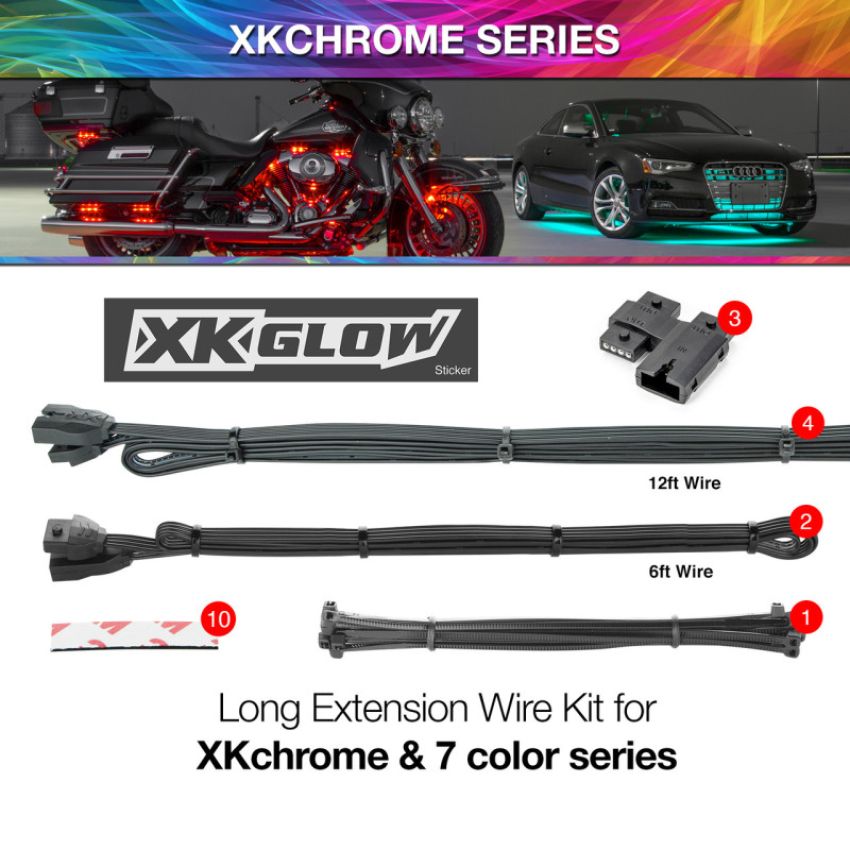 XKGLOW XK-4P-WIRE-KIT-CAR XK Glow Extension Wire Kit for XKchrome & 7 Color Series for Car
