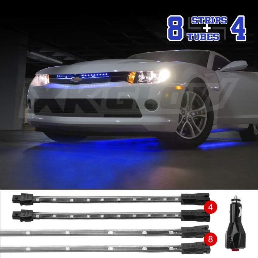 XKGLOW XK041005-B XK Glow Single Color  UnderglowLED Accent Light Car/Truck Kit Blue - 8x24In Tube + 4x8In Strip