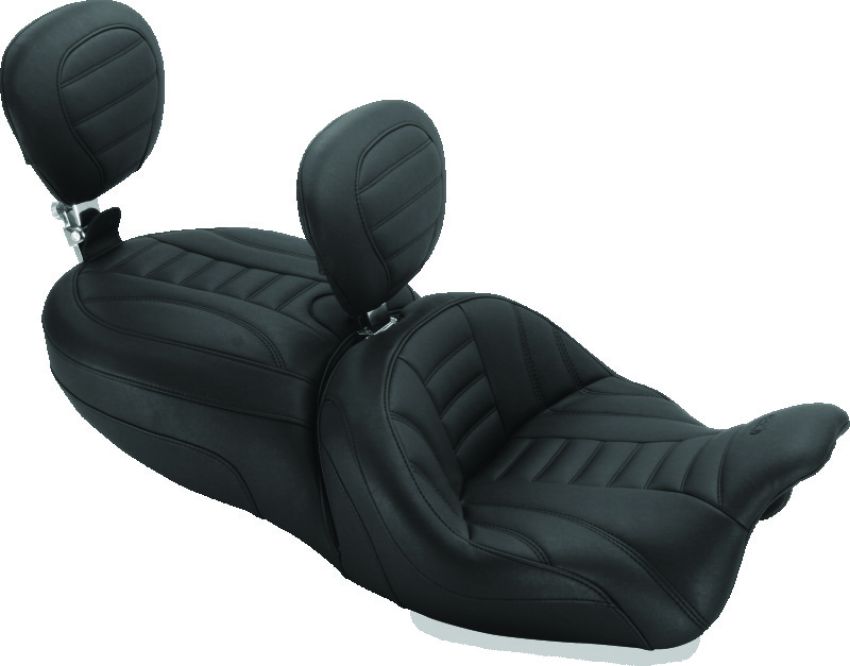 Mustang Motorcycle 79595 Mustang 15-21 Harley Freewheeler Std Touring Deluxe 1PC Seat w/Driver and Passenger Backrest - Black