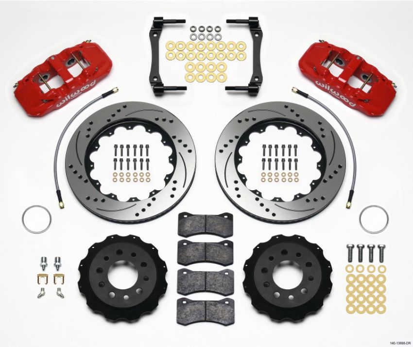 Wilwood 140-13698-DR AERO4 Rear Kit 14.25in Drilled Red 2014-Up Corvette C7 w/Lines