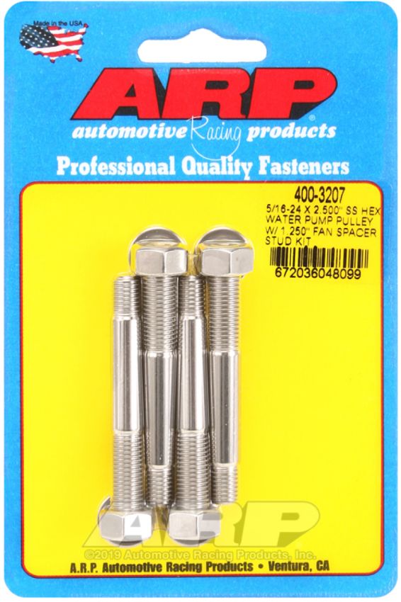 ARP 400-3207 5/16-24 X 2.500 SS Hex Water Pump Pulley w/ 1.250in Fan Spacer Stud Kit