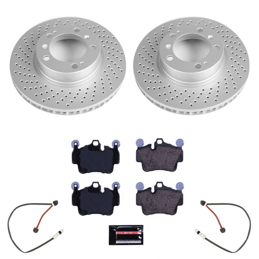PowerStop ESK7195 Genuine Geomet Coated Rotors, ECE-R90 Brake Pads + Hardware Kit