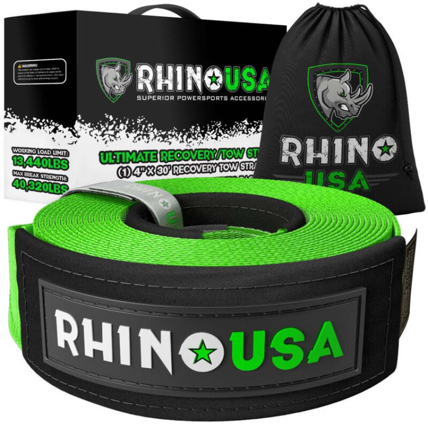 Rhino USA RG-TS4X30-GRN Recovery Tow Strap 4Inx30Ft (Green)