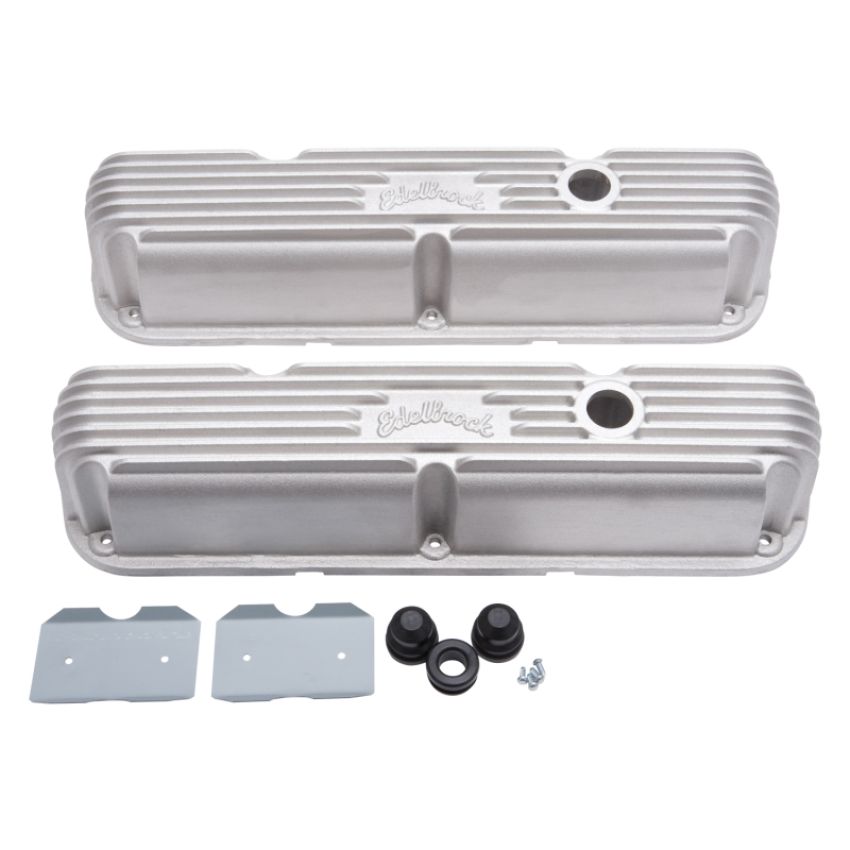EDELBROCK EDE41769 Valve Cover Kit Classic Finned SBM LA