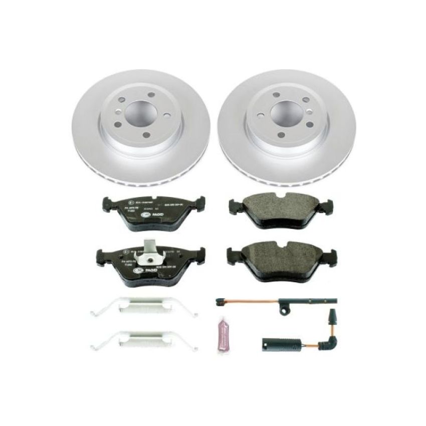 PowerStop ESK5298 Genuine Geomet Coated Rotors, ECE-R90 Brake Pads + Hardware Kit