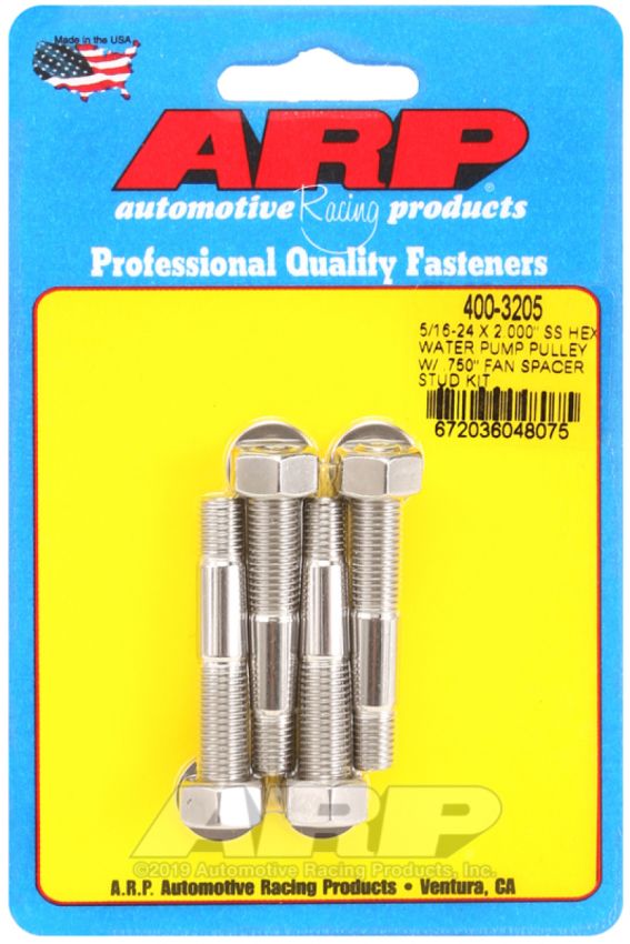 ARP 400-3205 5/16-24 X 2.000 SS Hex Water Pump Pulley w/ .750in Fan Spacer Stud Kit