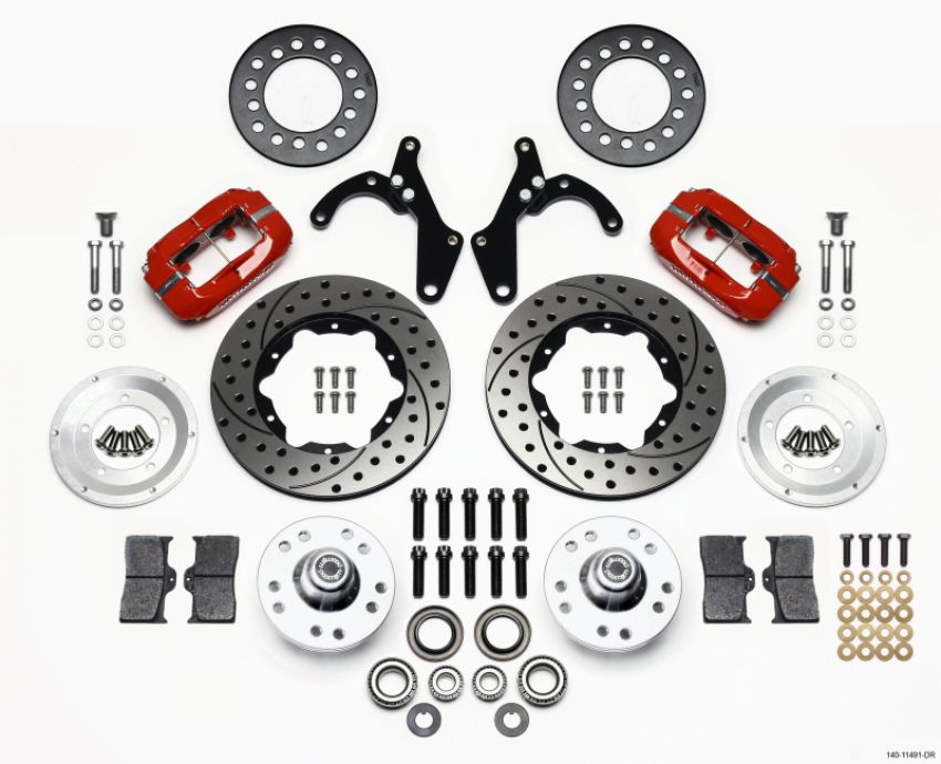 Wilwood 140-11491-DR Forged Dynalite Front Kit 11.00in Drill-Red 55-57 Chevy