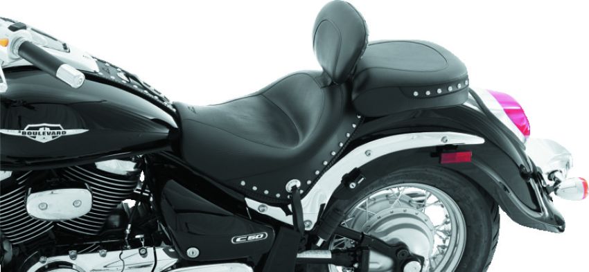 Mustang Motorcycle 79620 Mustang 09-21 Suzuki Boulevard C50/C50T Standard Touring 2PC Seat w/Driver Backrest w/Studs - Black