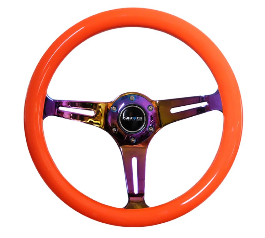 NRG ST-015MC-NOR Classic Wood Grain Steering Wheel (350mm) Neon Orange Color w/Neochrome Spokes
