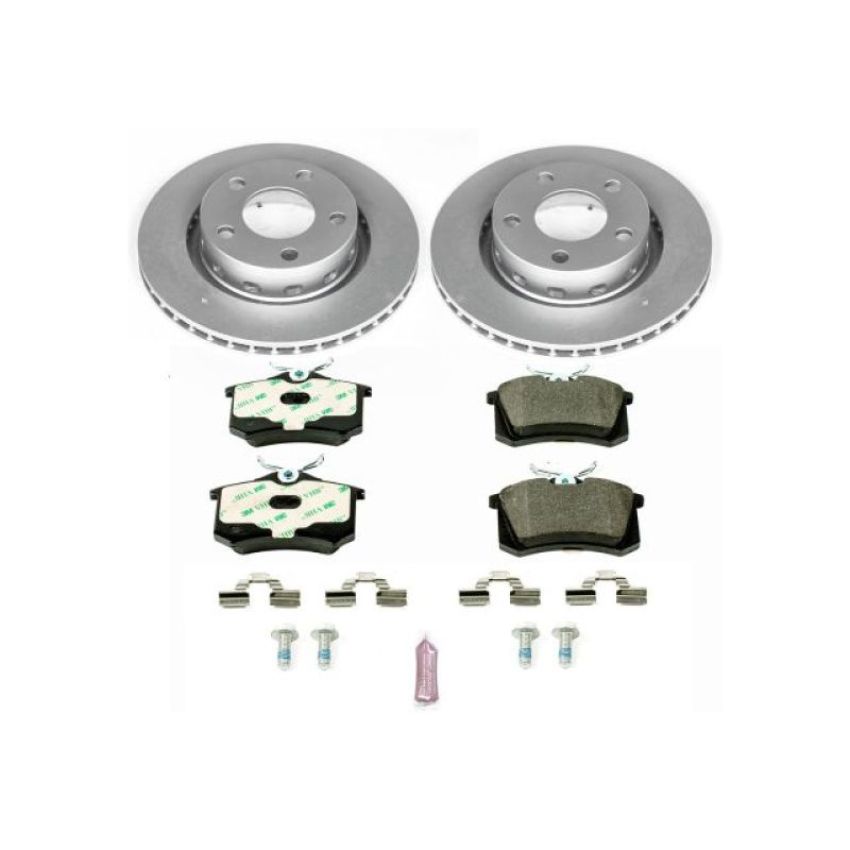 PowerStop ESK4844 Genuine Geomet Coated Rotors, ECE-R90 Brake Pads + Hardware Kit