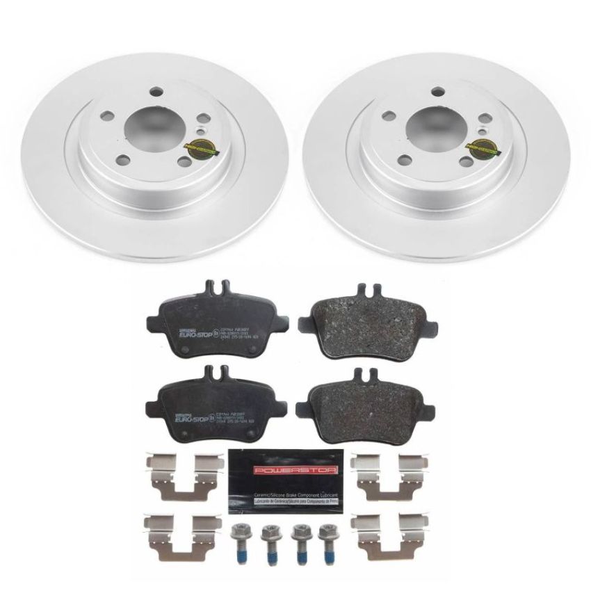PowerStop ESK6894 Genuine Geomet Coated Rotors, ECE-R90 Brake Pads + Hardware Kit