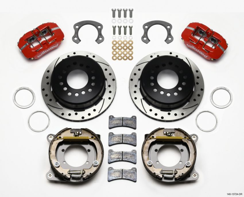 Wilwood 140-13724-DR Dynapro Low-Profile 11.00in P-Brake Kit Drill-Red Ford 8.8 Special w/2.50in Offset-5 Lug