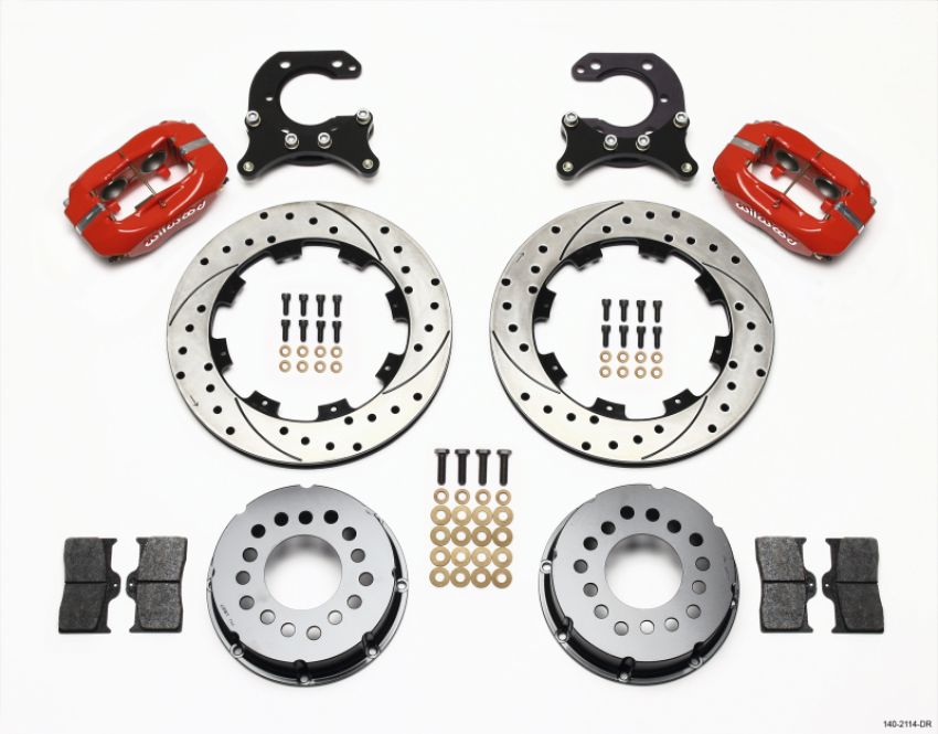 Wilwood 140-2114-DR Forged Dynalite P/S Rear Kit Drilled Red Big Ford 2.54in Offset