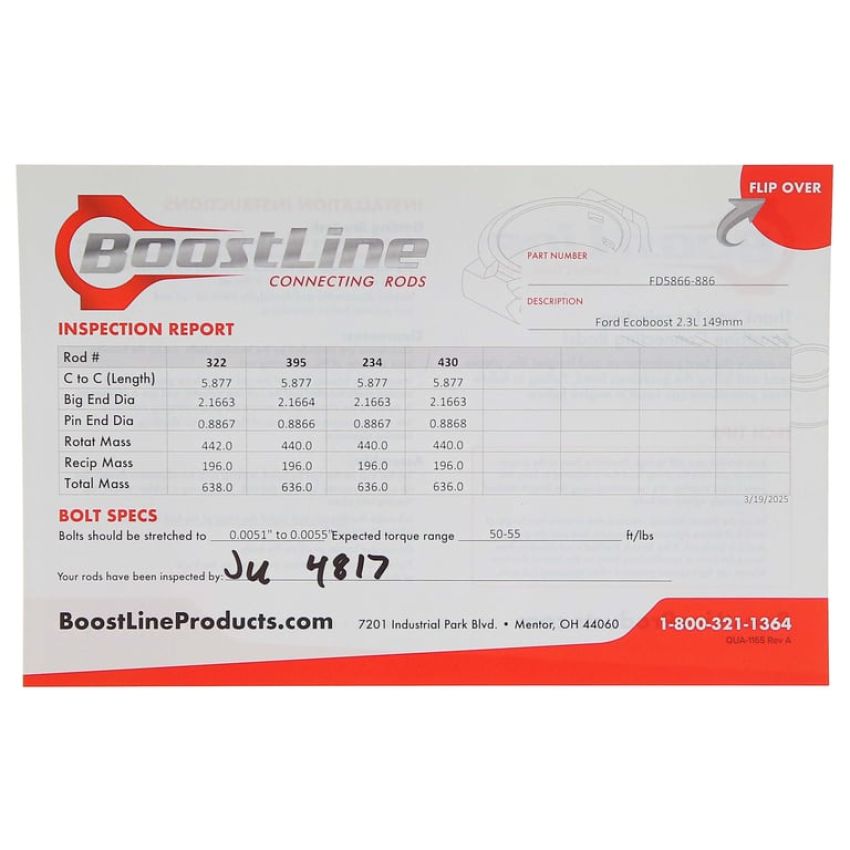 Boostline FD5866886 Connecting Rod Set, Ford Ecoboost 2.3L, 149.00 mm Length, ARP2000, Set of 4