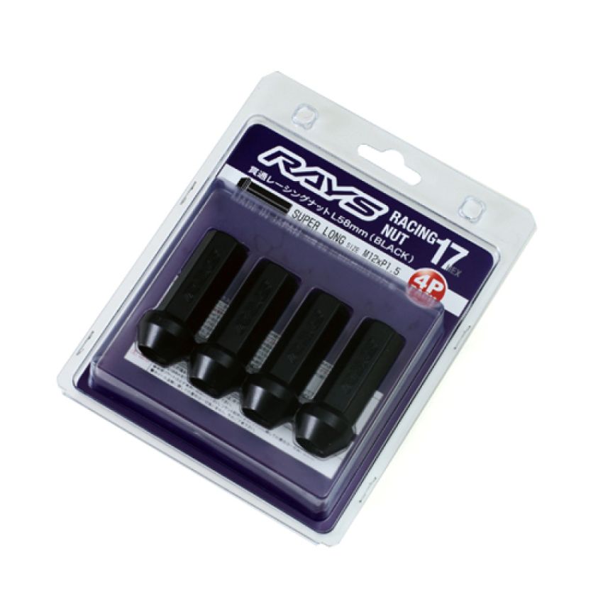 Rays W17RN12150BL58 17 Hex Racing Nut Set L58 Super Long Type 12x1.50 - Black Chromate (4 Pieces)