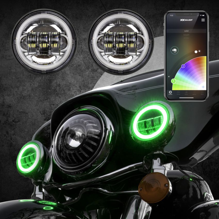 XKGLOW XK042011-W XK Glow 4.5In Chrome RGB LED Harley Running Light XKchrome Bluetooth App Controlled Kit