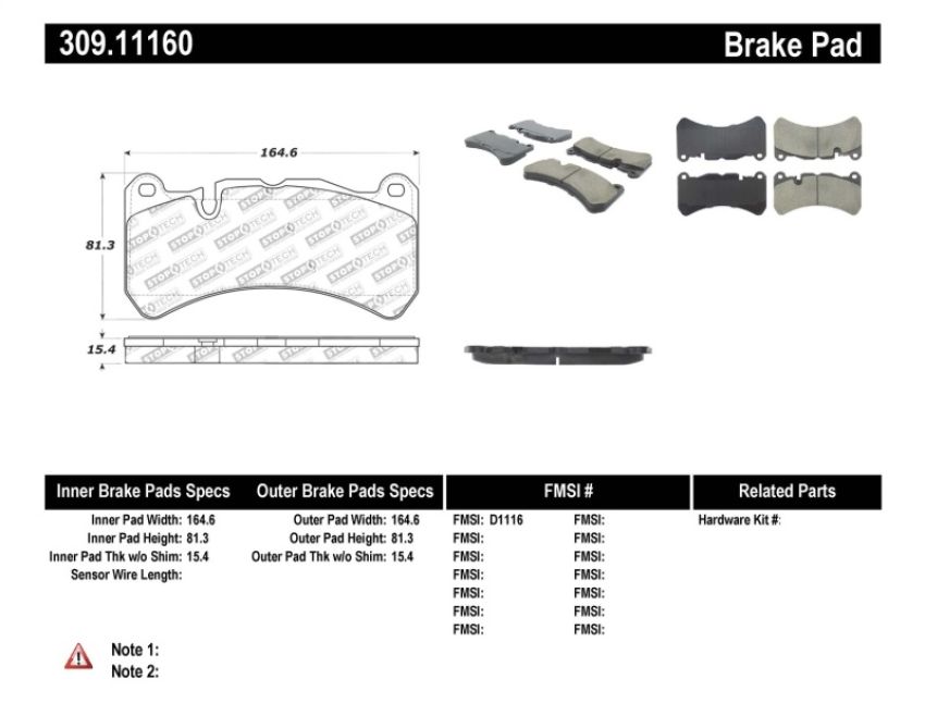 Stoptech 309.11160 Performance Brake Pads