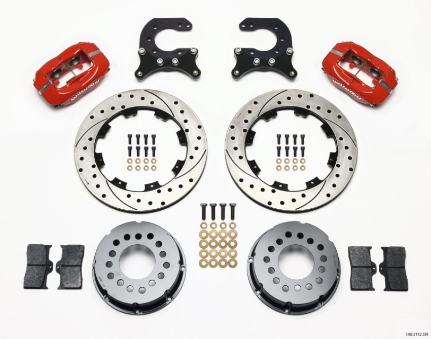 Wilwood 140-2112-DR Forged Dynalite P/S Rear Kit Drilled Red Chev 12 Bolt w C-Clips