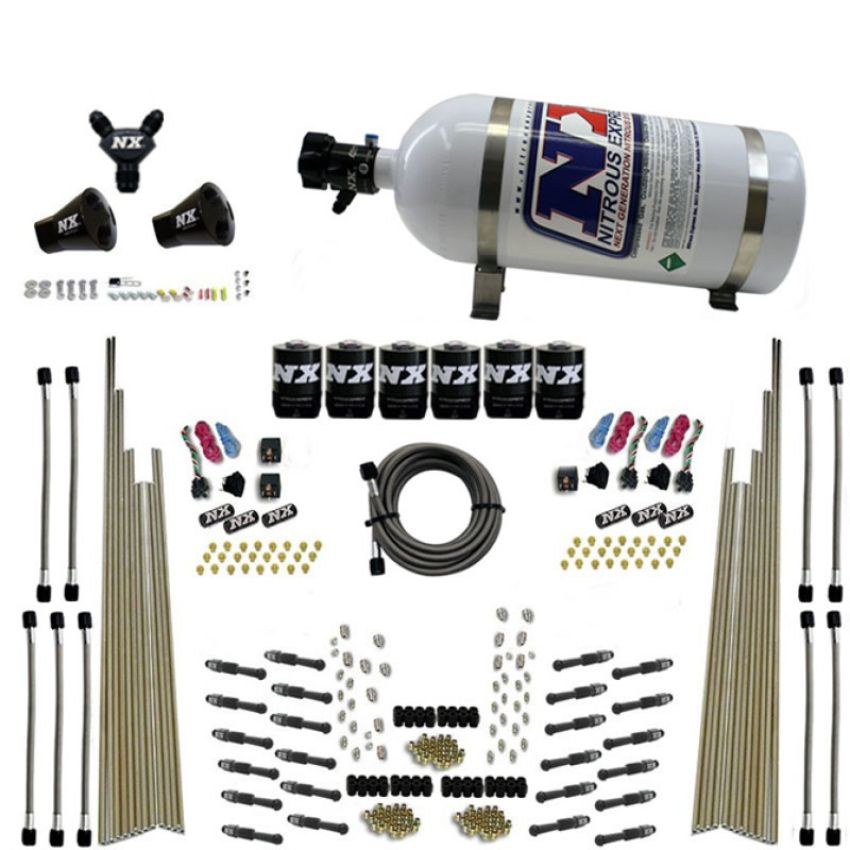 Nitrous Express 93206-10 8 CYL DRY DIRECT PORT, THREE STAGE, 6 SOLENOIDS, WITH 10LB BOTTLE (200-600HP)