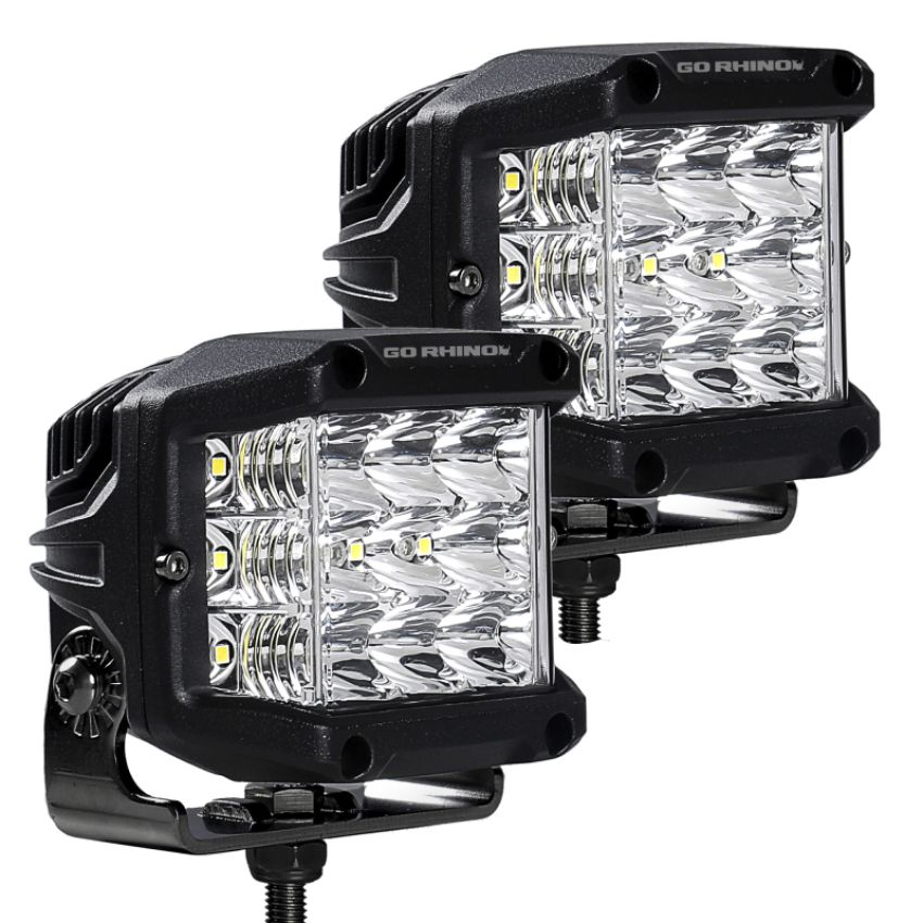Go Rhino 750300323SCS Xplor Bright Series Sideline Cube LED Spot Light Kit (Surface Mount) 4x3 - Blk (Pair)