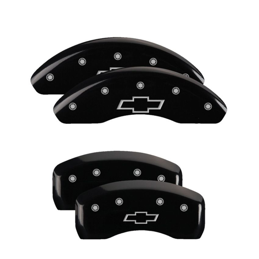 MGP 4 Caliper Covers Engraved Front & Rear Bowtie Black finish silver ch