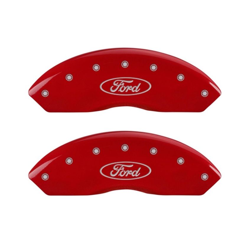 MGP 10155FFRDRD Front set 2 Caliper Covers Engraved Front Oval logo/Ford Red finish silver ch