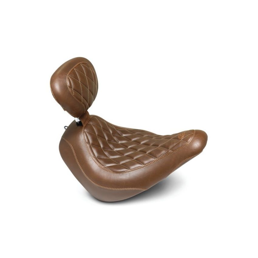 Mustang Motorcycle 83040 Mustang 18-21 Harley Low Rider, Sport Glide Wide Tripper Solo Seat w/Driver Backrest Diamond - Brown