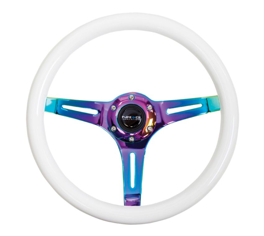 NRG ST-015MC-GL Classic Wood Grain Steering Wheel (350mm) Glow-N-The-Dark Green Grip w/Neochrome 3-Spoke Center