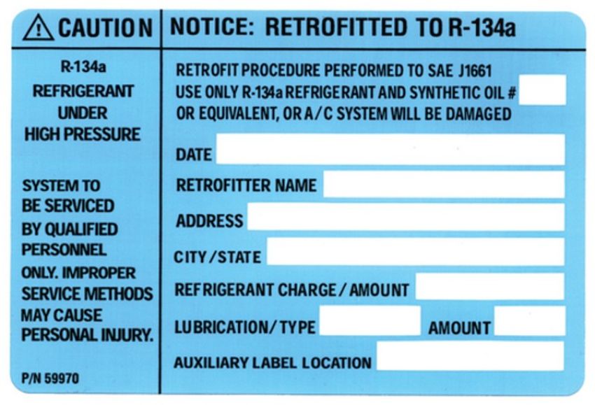 Four Seasons 59970 Retrofit R134a Label