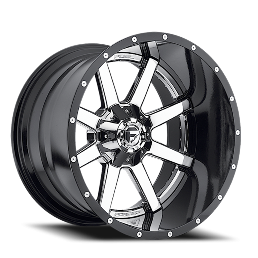Aluminum Wheels 20X10 Maverick D260 8 On 165.1 Chrome/Gloss Black Lip 125.1 Bore -19 Offset Fuel Off Road Wheels