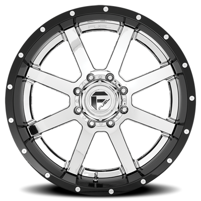 Aluminum Wheels 20X10 Maverick D260 8 On 165.1 Chrome/Gloss Black Lip 125.1 Bore -19 Offset Fuel Off Road Wheels