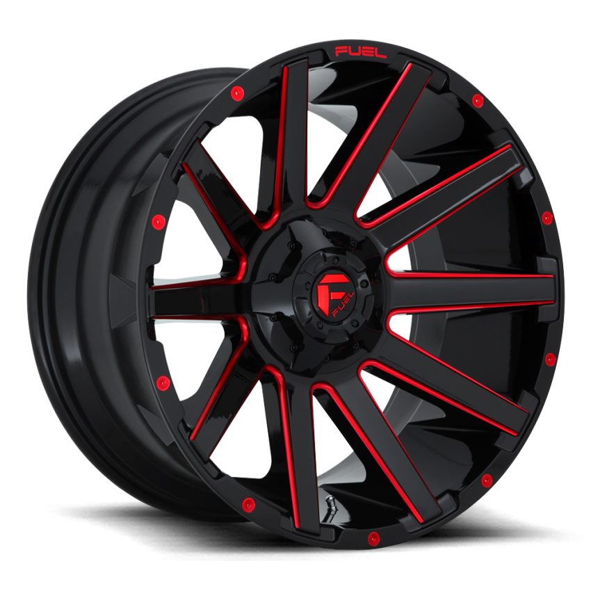Aluminum Wheels 20X9 Contra D643 5 On 139.7/5 On 150 Gloss Red Milled 110.3 Bore 1 Offset Multi Spoke Fuel Off Road Wheels
