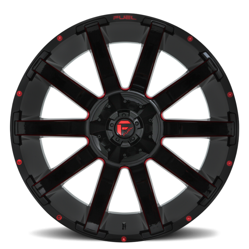 Aluminum Wheels 20X9 Contra D643 5 On 139.7/5 On 150 Gloss Red Milled 110.3 Bore 20 Offset Multi Spoke Fuel Off Road Wheels