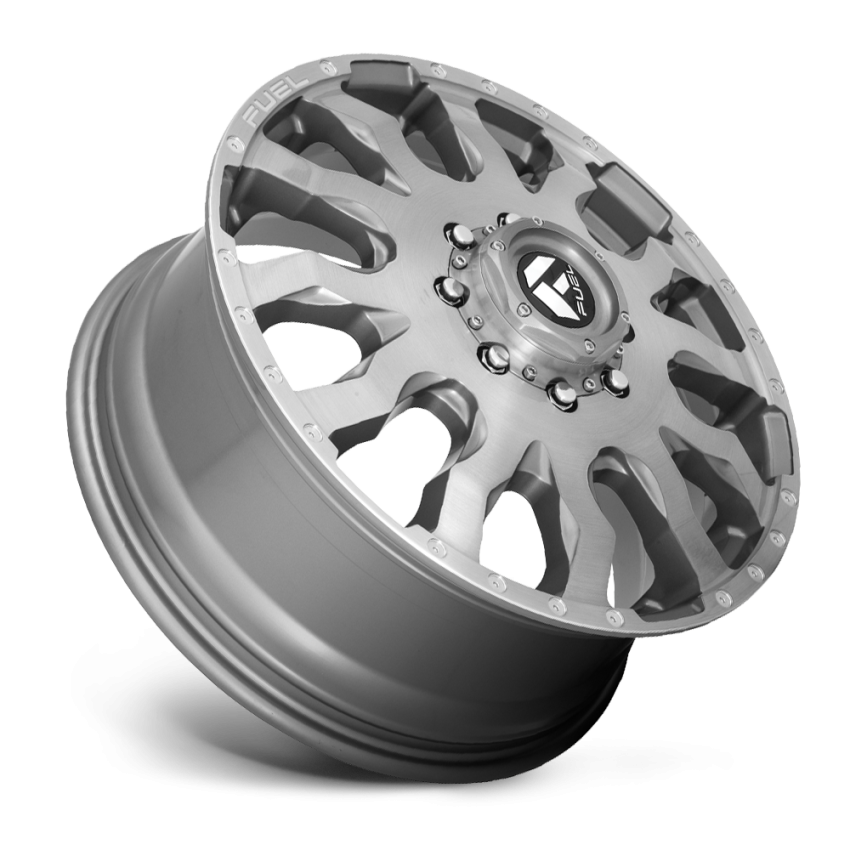 Dually Wheels 20X8.25 Blitz Dually D693 8 On 170 Brushed Gunmetal Gray Tinted Clear 125.1 Bore 105 Offset Multi Spoke Front Dually Fuel Off Road Wheels