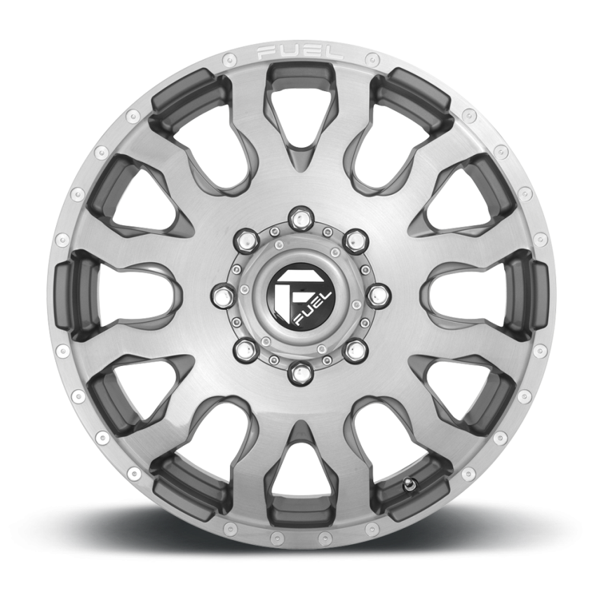 Dually Wheels 20X8.25 Blitz Dually D693 8 On 200 Brushed Gunmetal Gray Tinted Clear 142 Bore 105 Offset Multi Spoke Front Dually Fuel Off Road Wheels