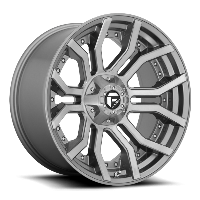 Aluminum Wheels 20X10 Rage Platinum D713 6 On 135/6 On 139.7 Brushed Gunmetal Gray Tinted Clear 106.1 Bore -18 Offset Fuel Off Road Wheels